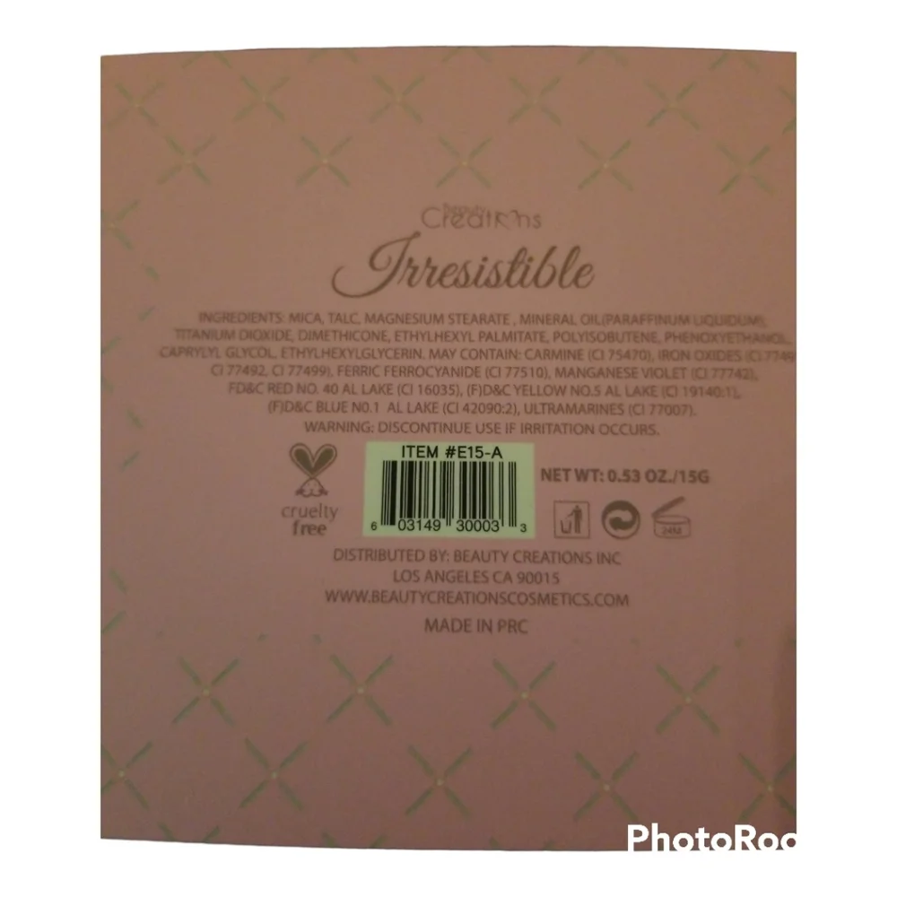 Beauty Creations Cosmetics  Irresistible Eyeshadow Palette